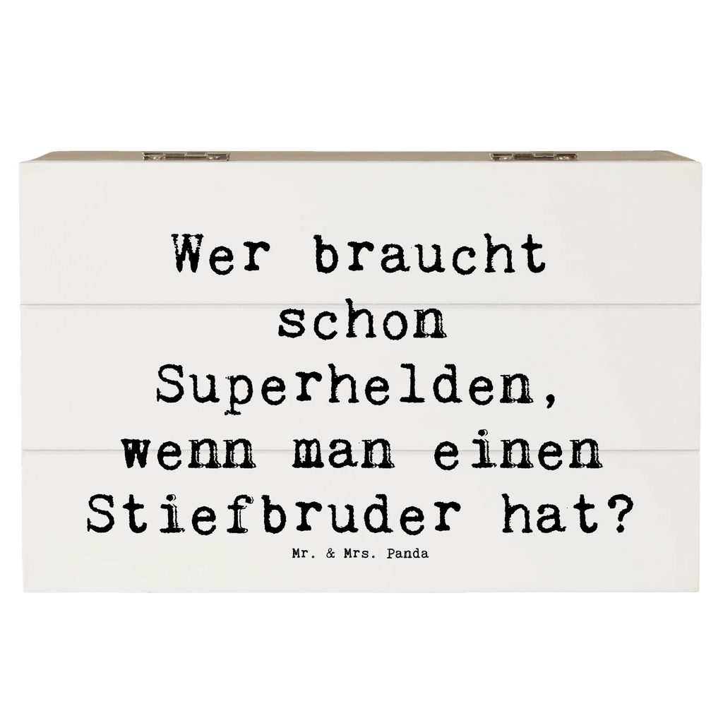 Wooden chest Saying Wer braucht schon Superhelden, wenn man einen Stiefbruder hat? Geschenkdose, XXL, Aufbewahrungsbox, Erinnerungsbox, Holzkiste, Truhe, Geschenkbox, Erinnerungskiste, Dekokiste, Kiste, Schatzkiste, Schatulle, Familie, Vatertag, Muttertag, Bruder, Schwester, Mama, Papa, Oma, Opa