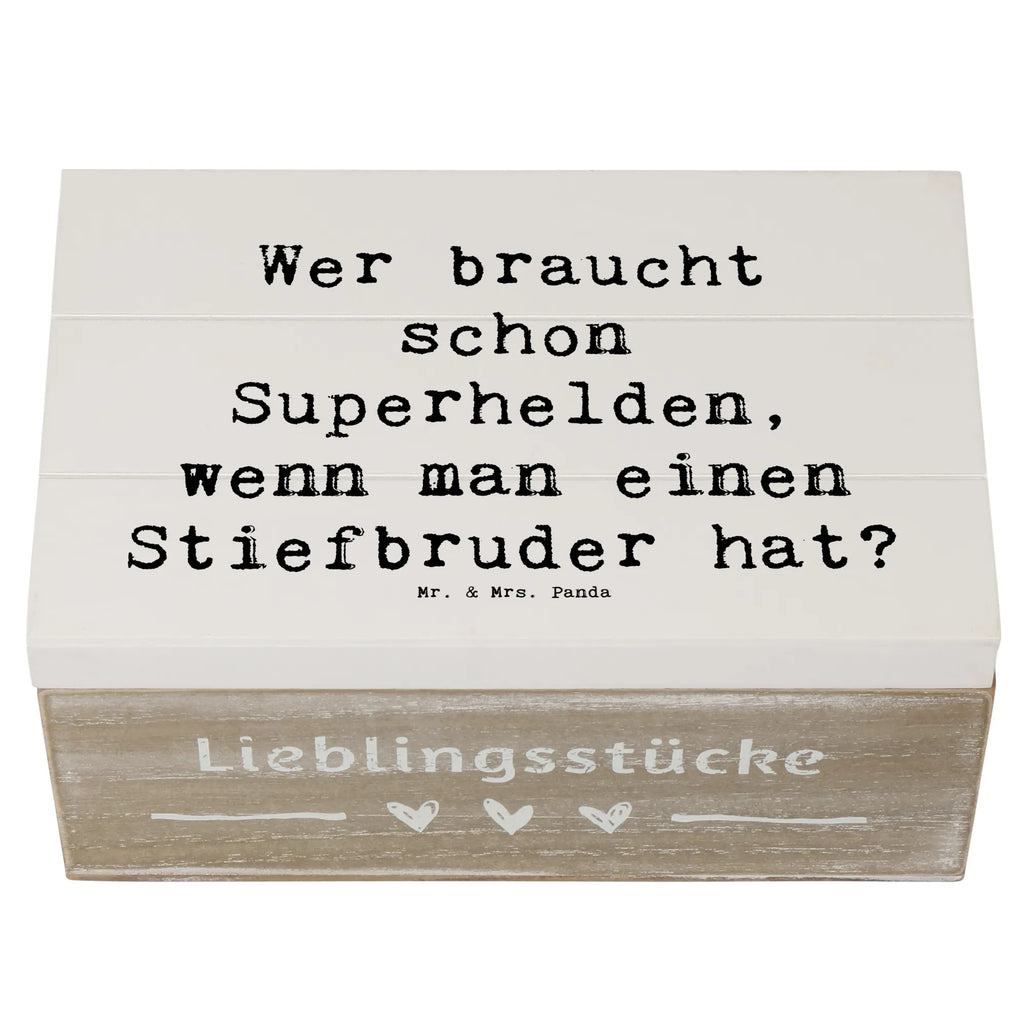 Wooden chest Saying Wer braucht schon Superhelden, wenn man einen Stiefbruder hat? Geschenkdose, XXL, Aufbewahrungsbox, Erinnerungsbox, Holzkiste, Truhe, Geschenkbox, Erinnerungskiste, Dekokiste, Kiste, Schatzkiste, Schatulle, Familie, Vatertag, Muttertag, Bruder, Schwester, Mama, Papa, Oma, Opa