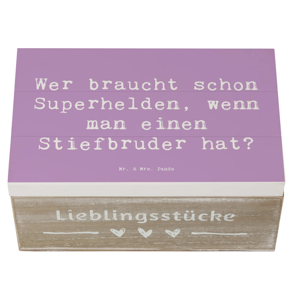 Wooden chest Saying Wer braucht schon Superhelden, wenn man einen Stiefbruder hat? Geschenkdose, XXL, Aufbewahrungsbox, Erinnerungsbox, Holzkiste, Truhe, Geschenkbox, Erinnerungskiste, Dekokiste, Kiste, Schatzkiste, Schatulle, Familie, Vatertag, Muttertag, Bruder, Schwester, Mama, Papa, Oma, Opa
