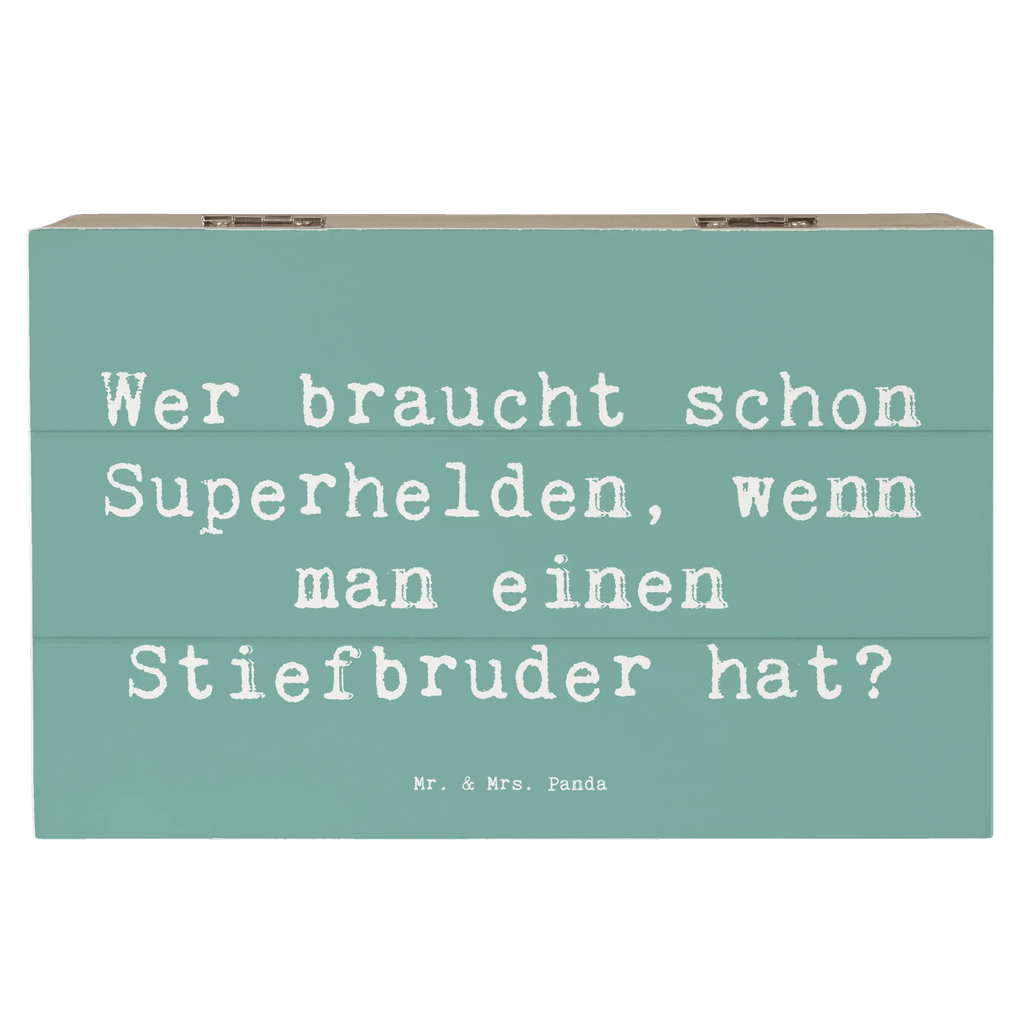 Wooden chest Saying Wer braucht schon Superhelden, wenn man einen Stiefbruder hat? Geschenkdose, XXL, Aufbewahrungsbox, Erinnerungsbox, Holzkiste, Truhe, Geschenkbox, Erinnerungskiste, Dekokiste, Kiste, Schatzkiste, Schatulle, Familie, Vatertag, Muttertag, Bruder, Schwester, Mama, Papa, Oma, Opa