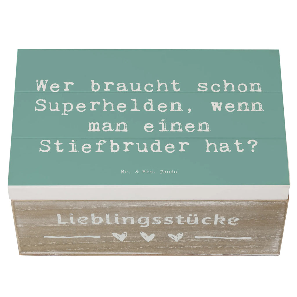 Wooden chest Saying Wer braucht schon Superhelden, wenn man einen Stiefbruder hat? Geschenkdose, XXL, Aufbewahrungsbox, Erinnerungsbox, Holzkiste, Truhe, Geschenkbox, Erinnerungskiste, Dekokiste, Kiste, Schatzkiste, Schatulle, Familie, Vatertag, Muttertag, Bruder, Schwester, Mama, Papa, Oma, Opa