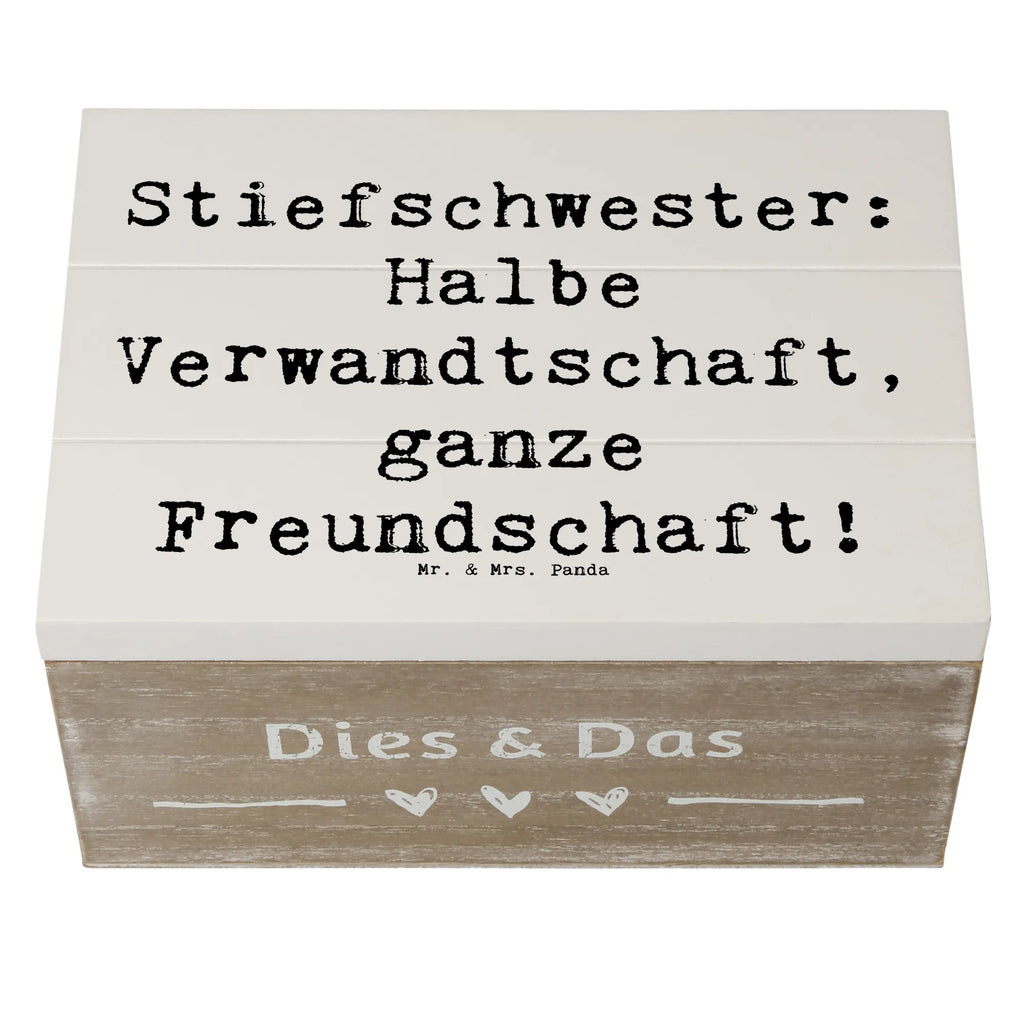 Wooden chest Saying Stiefschwester: Halbe Verwandtschaft, ganze Freundschaft! Geschenkbox, Geschenkdose, Erinnerungsbox, Schatzkiste, Truhe, Kiste, Dekokiste, Erinnerungskiste, Aufbewahrungsbox, Holzkiste, Schatulle, XXL, Familie, Vatertag, Muttertag, Bruder, Schwester, Mama, Papa, Oma, Opa