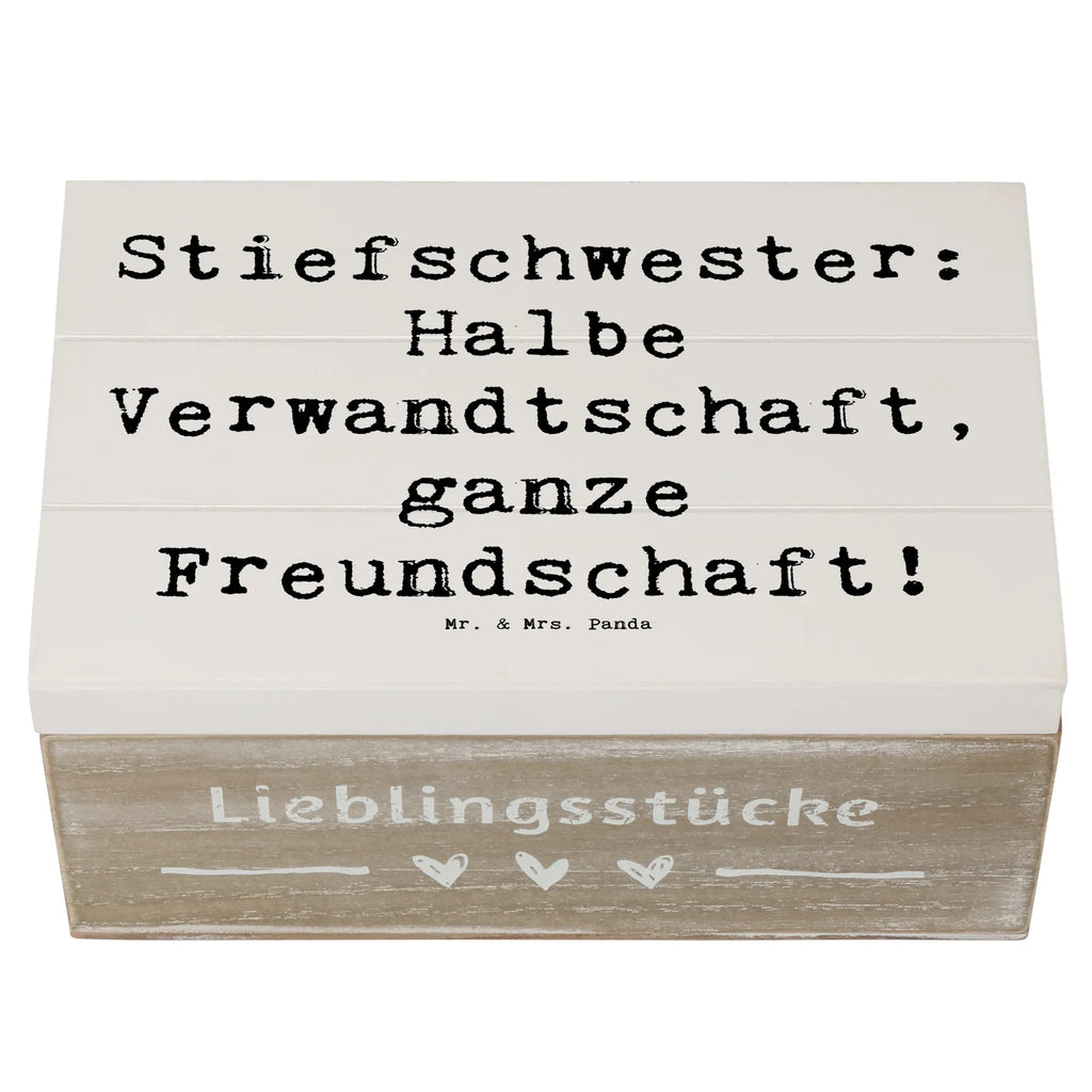 Wooden chest Saying Stiefschwester: Halbe Verwandtschaft, ganze Freundschaft! Geschenkbox, Geschenkdose, Erinnerungsbox, Schatzkiste, Truhe, Kiste, Dekokiste, Erinnerungskiste, Aufbewahrungsbox, Holzkiste, Schatulle, XXL, Familie, Vatertag, Muttertag, Bruder, Schwester, Mama, Papa, Oma, Opa