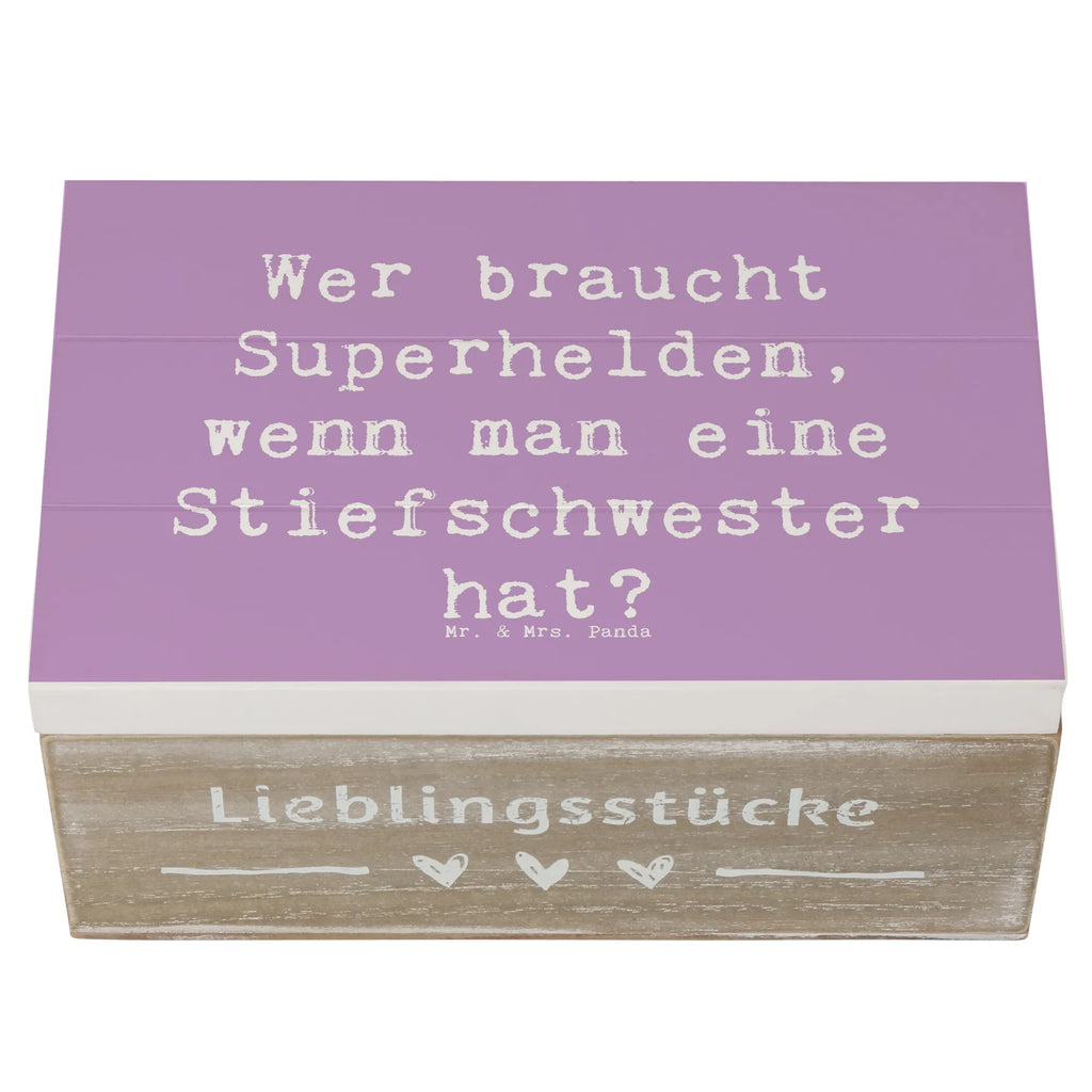 Wooden chest Saying Wer braucht Superhelden, wenn man eine Stiefschwester hat? Kiste, Erinnerungskiste, Schatzkiste, Dekokiste, Truhe, Geschenkbox, Geschenkdose, Erinnerungsbox, Aufbewahrungsbox, Schatulle, Holzkiste, XXL, Familie, Vatertag, Muttertag, Bruder, Schwester, Mama, Papa, Oma, Opa