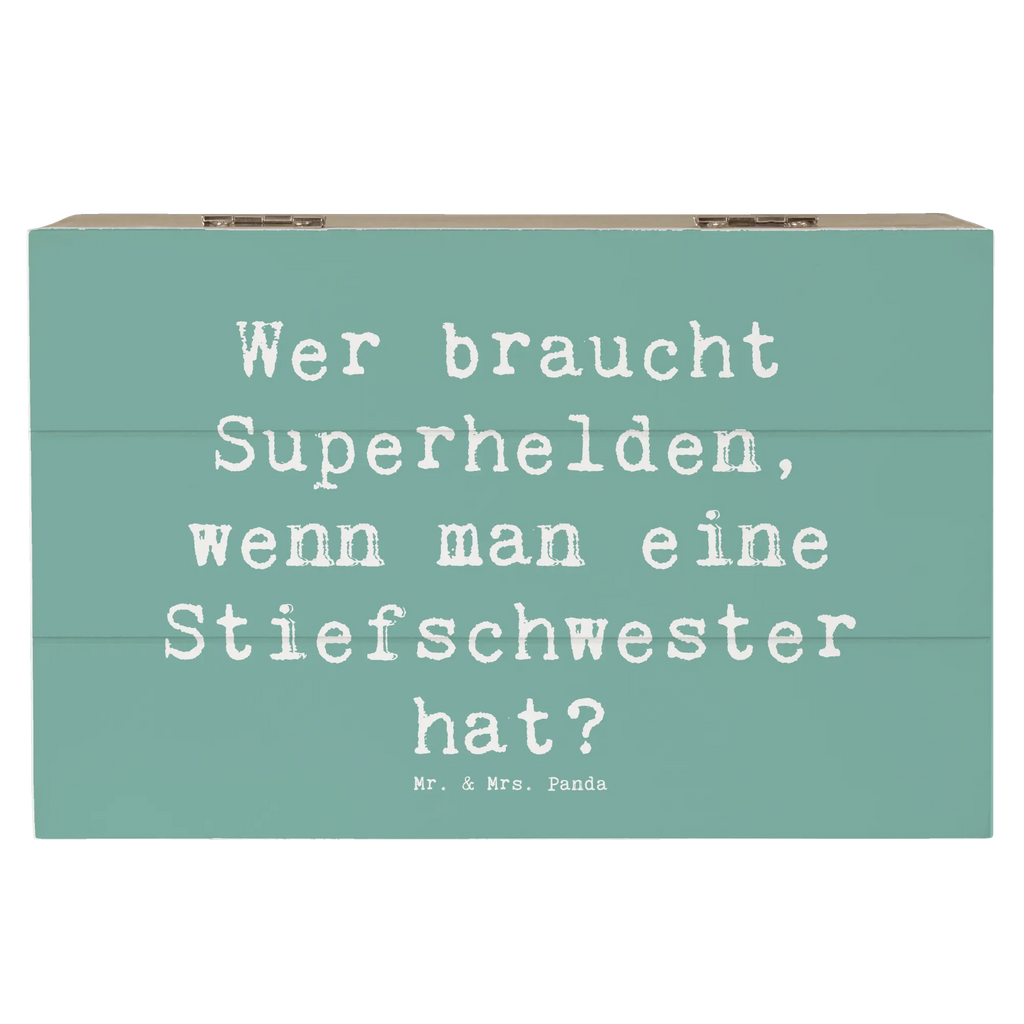 Wooden chest Saying Wer braucht Superhelden, wenn man eine Stiefschwester hat? Kiste, Erinnerungskiste, Schatzkiste, Dekokiste, Truhe, Geschenkbox, Geschenkdose, Erinnerungsbox, Aufbewahrungsbox, Schatulle, Holzkiste, XXL, Familie, Vatertag, Muttertag, Bruder, Schwester, Mama, Papa, Oma, Opa