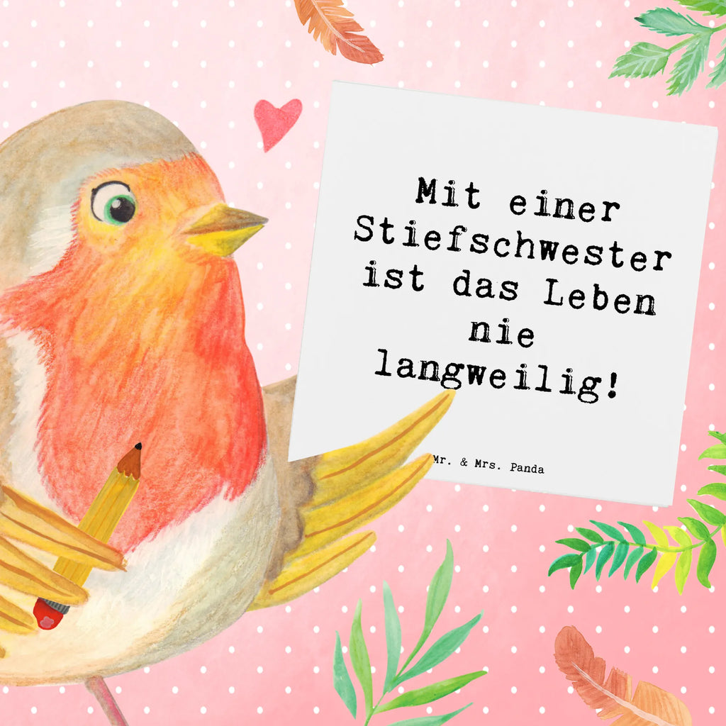 Deluxe Card Saying Mit einer Stiefschwester ist das Leben nie langweilig! Einladungskarte, Klappkarte, Karte, Hochwertige Klappkarte, Glückwunschkarte, Hochzeitskarte, Hochwertige Grußkarte, Grußkarte, Geburtstagskarte, Familie, Vatertag, Muttertag, Bruder, Schwester, Mama, Papa, Oma, Opa