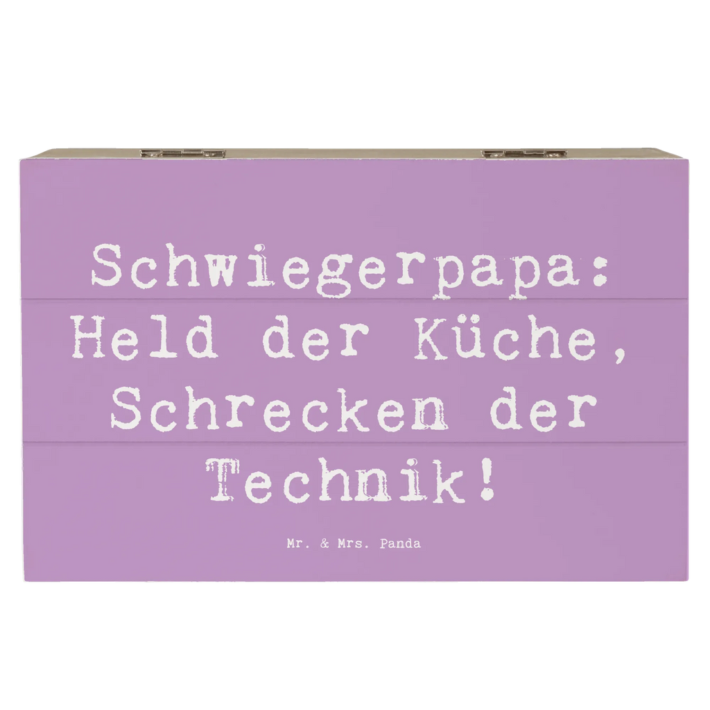 Wooden chest Saying Schwiegerpapa: Held der Küche, Schrecken der Technik! Holzkiste, Schatzkiste, Geschenkdose, Erinnerungsbox, Dekokiste, XXL, Erinnerungskiste, Kiste, Geschenkbox, Aufbewahrungsbox, Schatulle, Truhe, Familie, Vatertag, Muttertag, Bruder, Schwester, Mama, Papa, Oma, Opa