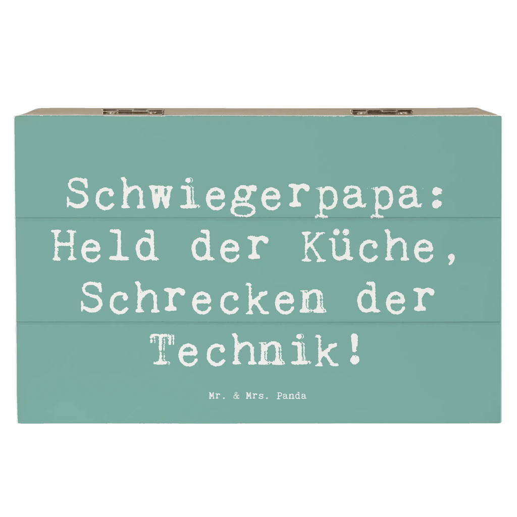 Wooden chest Saying Schwiegerpapa: Held der Küche, Schrecken der Technik! Holzkiste, Schatzkiste, Geschenkdose, Erinnerungsbox, Dekokiste, XXL, Erinnerungskiste, Kiste, Geschenkbox, Aufbewahrungsbox, Schatulle, Truhe, Familie, Vatertag, Muttertag, Bruder, Schwester, Mama, Papa, Oma, Opa