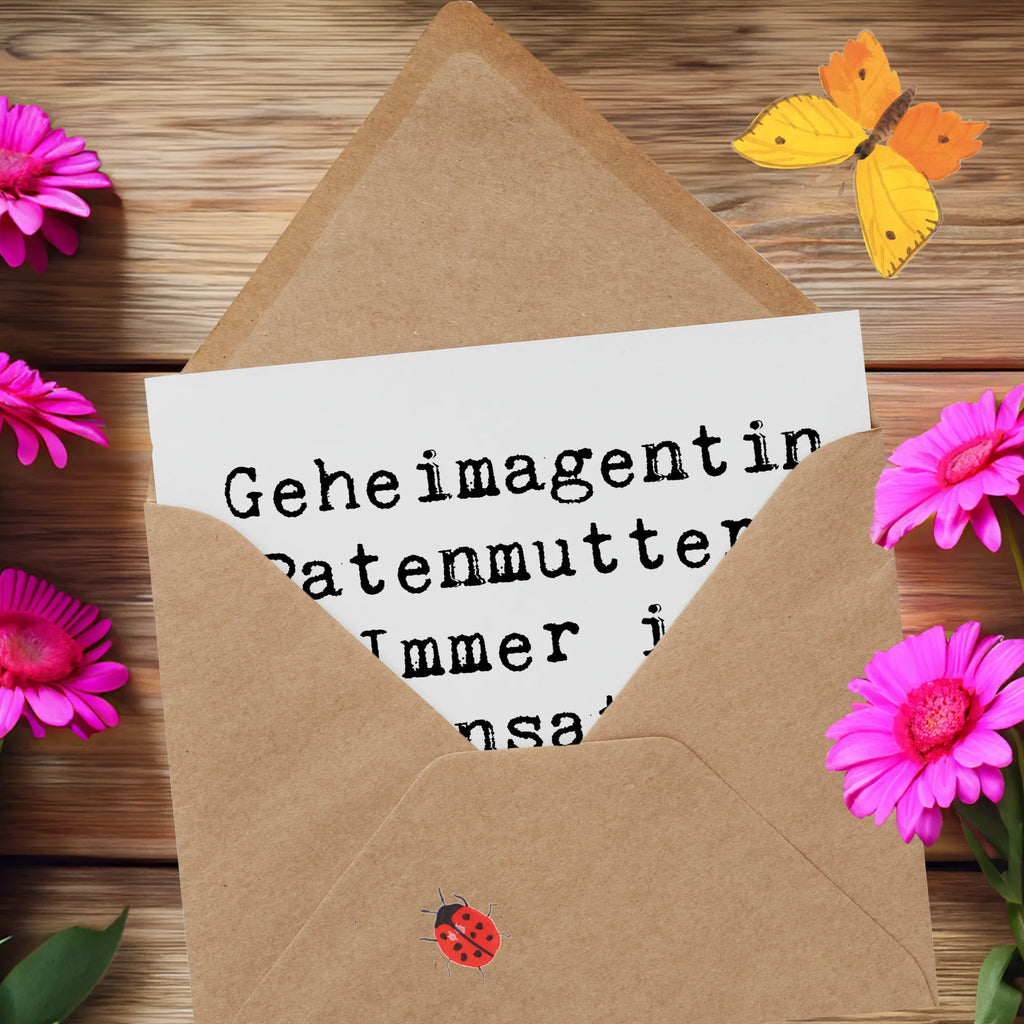 Deluxe Karte Spruch Geheimagentin Patenmutter Einladungskarte, Grußkarte, Hochwertige Klappkarte, Geburtstagskarte, Karte, Glückwunschkarte, Klappkarte, Hochwertige Grußkarte, Hochzeitskarte, Familie, Vatertag, Muttertag, Bruder, Schwester, Mama, Papa, Oma, Opa