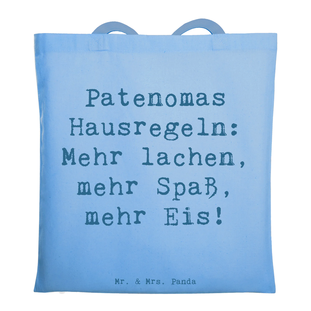 Tote bag Saying Patenomas Hausregeln: Mehr lachen, mehr Spaß, mehr Eis! Beuteltasche, Beutel, Einkaufstasche, Jutebeutel, Stoffbeutel, Tasche, Shopper, Umhängetasche, Strandtasche, Schultertasche, Stofftasche, Tragetasche, Badetasche, Jutetasche, Einkaufstüte, Laptoptasche, Familie, Vatertag, Muttertag, Bruder, Schwester, Mama, Papa, Oma, Opa