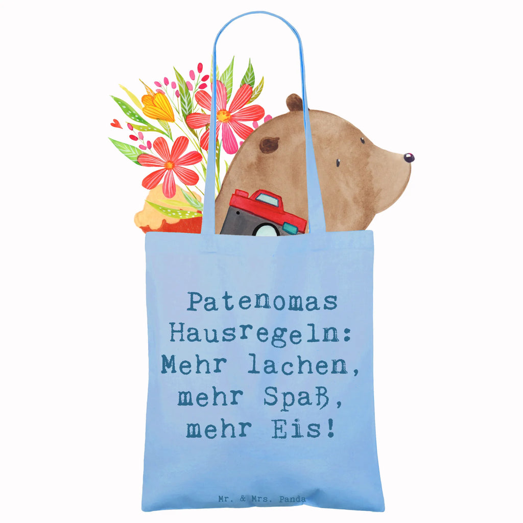 Tote bag Saying Patenomas Hausregeln: Mehr lachen, mehr Spaß, mehr Eis! Beuteltasche, Beutel, Einkaufstasche, Jutebeutel, Stoffbeutel, Tasche, Shopper, Umhängetasche, Strandtasche, Schultertasche, Stofftasche, Tragetasche, Badetasche, Jutetasche, Einkaufstüte, Laptoptasche, Familie, Vatertag, Muttertag, Bruder, Schwester, Mama, Papa, Oma, Opa