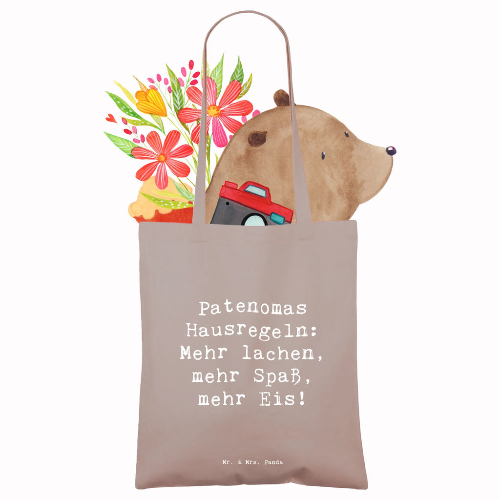 Tote bag Saying Patenomas Hausregeln: Mehr lachen, mehr Spaß, mehr Eis! Beuteltasche, Beutel, Einkaufstasche, Jutebeutel, Stoffbeutel, Tasche, Shopper, Umhängetasche, Strandtasche, Schultertasche, Stofftasche, Tragetasche, Badetasche, Jutetasche, Einkaufstüte, Laptoptasche, Familie, Vatertag, Muttertag, Bruder, Schwester, Mama, Papa, Oma, Opa