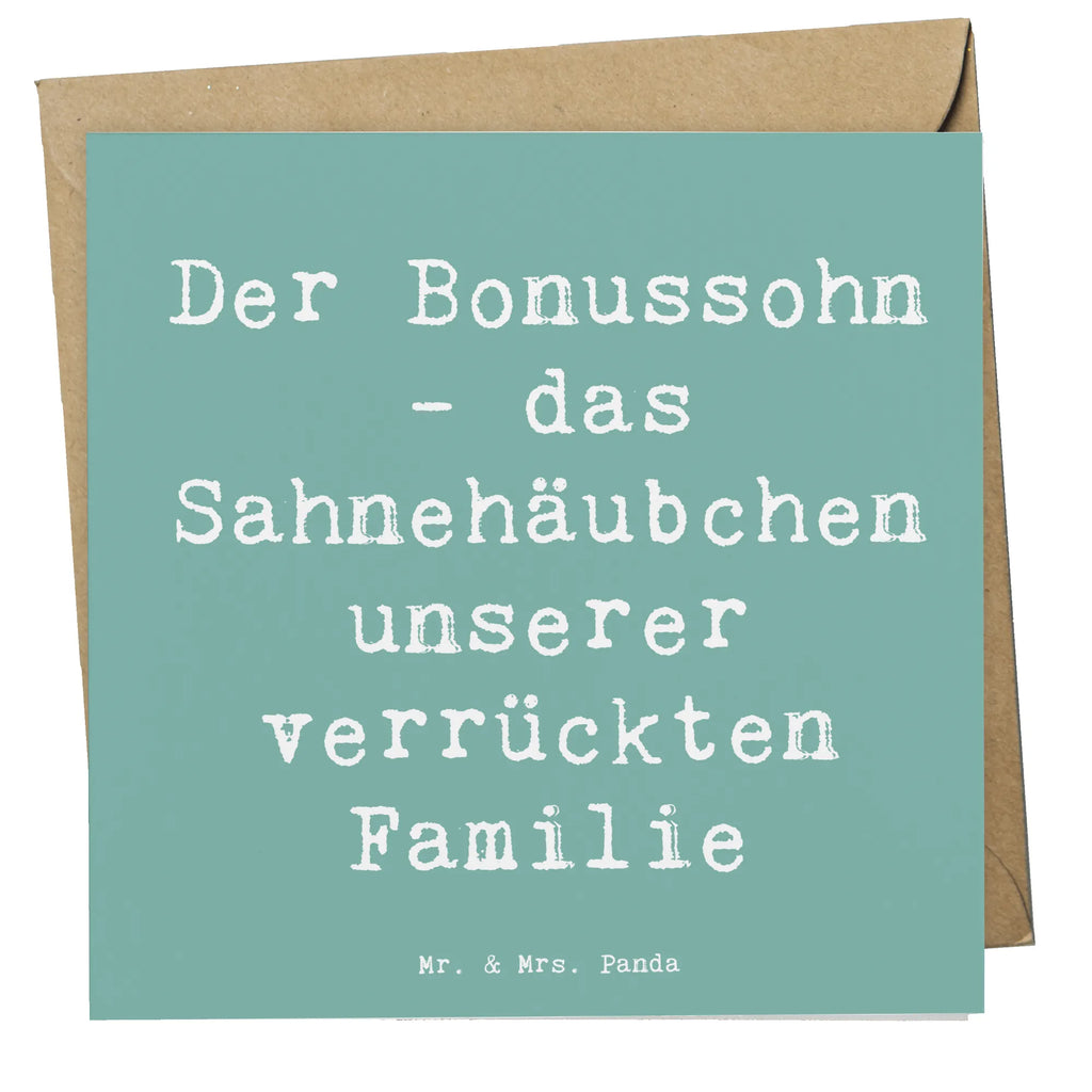 Deluxe Card Saying Der Bonussohn - das Sahnehäubchen unserer verrückten Familie Glückwunschkarte, Grußkarte, Geburtstagskarte, Hochwertige Klappkarte, Hochzeitskarte, Hochwertige Grußkarte, Karte, Klappkarte, Einladungskarte, Familie, Vatertag, Muttertag, Bruder, Schwester, Mama, Papa, Oma, Opa