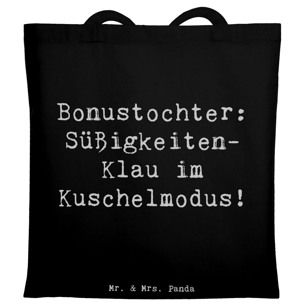 Tote bag Saying Bonustochter: Süßigkeiten-Klau im Kuschelmodus! Einkaufstüte, Stofftasche, Shopper, Tasche, Beuteltasche, Jutebeutel, Tragetasche, Stoffbeutel, Laptoptasche, Beutel, Jutetasche, Strandtasche, Umhängetasche, Badetasche, Einkaufstasche, Schultertasche, Familie, Vatertag, Muttertag, Bruder, Schwester, Mama, Papa, Oma, Opa