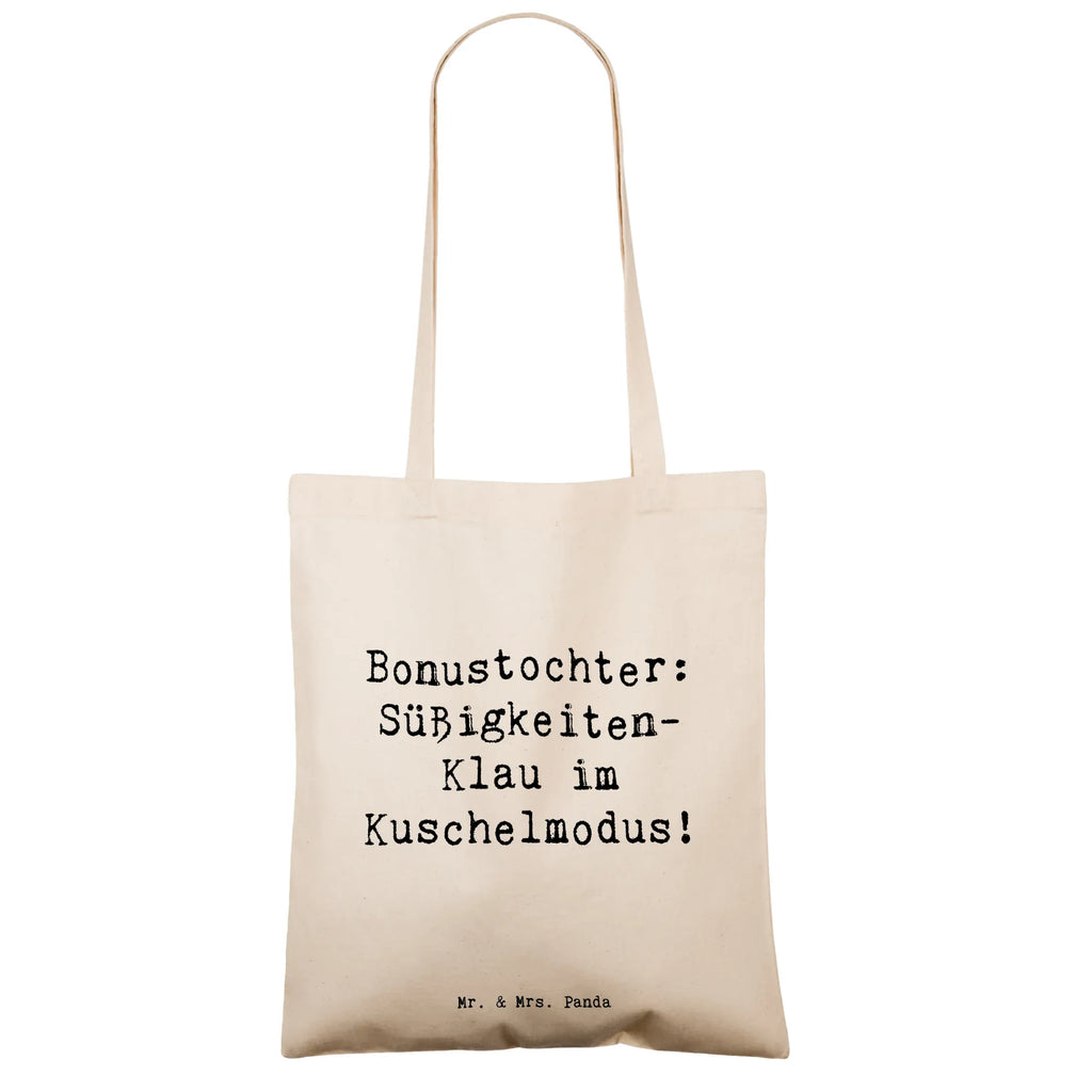 Tote bag Saying Bonustochter: Süßigkeiten-Klau im Kuschelmodus! Einkaufstüte, Stofftasche, Shopper, Tasche, Beuteltasche, Jutebeutel, Tragetasche, Stoffbeutel, Laptoptasche, Beutel, Jutetasche, Strandtasche, Umhängetasche, Badetasche, Einkaufstasche, Schultertasche, Familie, Vatertag, Muttertag, Bruder, Schwester, Mama, Papa, Oma, Opa