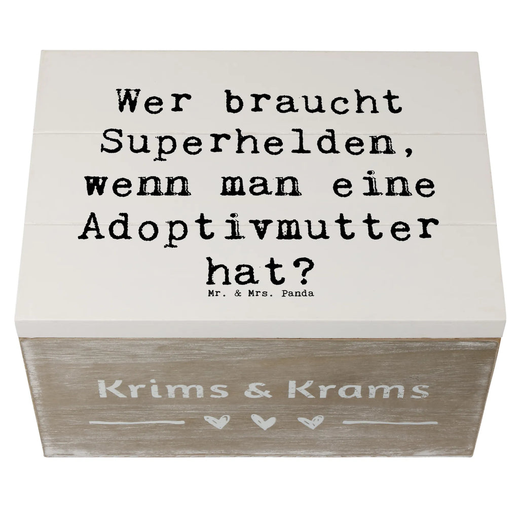 Wooden chest Saying Wer braucht Superhelden, wenn man eine Adoptivmutter hat? Erinnerungskiste, Schatzkiste, Geschenkbox, Dekokiste, Truhe, Holzkiste, Schatulle, Aufbewahrungsbox, Geschenkdose, XXL, Kiste, Erinnerungsbox, Familie, Vatertag, Muttertag, Bruder, Schwester, Mama, Papa, Oma, Opa