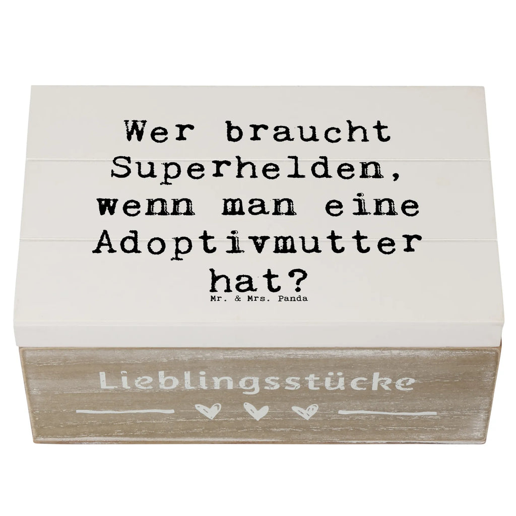 Wooden chest Saying Wer braucht Superhelden, wenn man eine Adoptivmutter hat? Erinnerungskiste, Schatzkiste, Geschenkbox, Dekokiste, Truhe, Holzkiste, Schatulle, Aufbewahrungsbox, Geschenkdose, XXL, Kiste, Erinnerungsbox, Familie, Vatertag, Muttertag, Bruder, Schwester, Mama, Papa, Oma, Opa