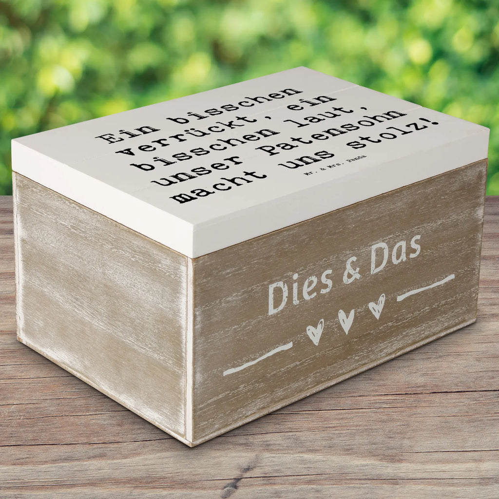Wooden chest Saying Ein bisschen verrückt, ein bisschen laut, unser Patensohn macht uns stolz! Erinnerungskiste, Aufbewahrungsbox, Geschenkdose, Dekokiste, Schatulle, Truhe, Kiste, XXL, Holzkiste, Geschenkbox, Schatzkiste, Erinnerungsbox, Familie, Vatertag, Muttertag, Bruder, Schwester, Mama, Papa, Oma, Opa