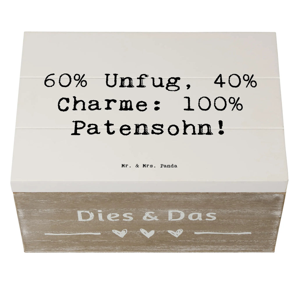 Wooden chest Saying 60% Unfug, 40% Charme: 100% Patensohn! Truhe, Erinnerungsbox, Schatulle, Erinnerungskiste, Dekokiste, Geschenkbox, Geschenkdose, Kiste, Schatzkiste, Aufbewahrungsbox, XXL, Holzkiste, Familie, Vatertag, Muttertag, Bruder, Schwester, Mama, Papa, Oma, Opa