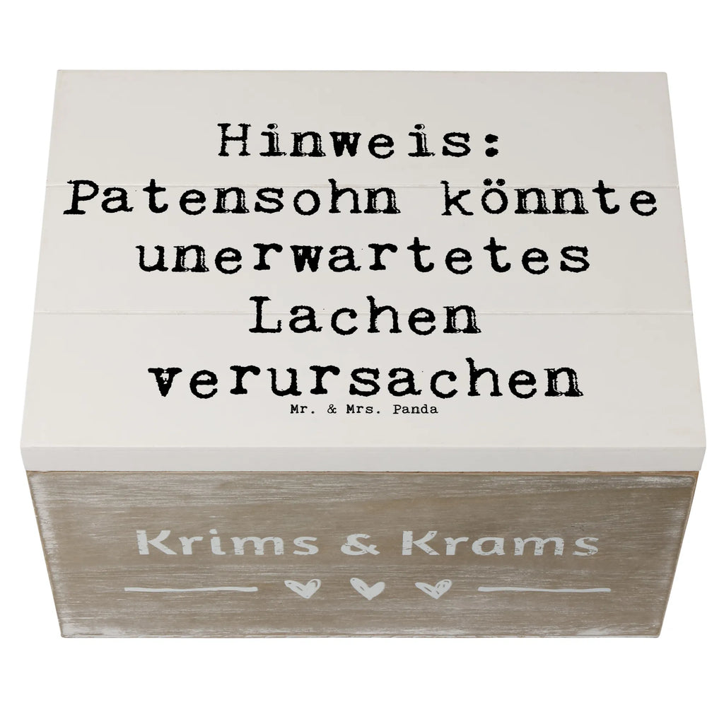 Wooden chest Saying Hinweis: Patensohn könnte unerwartetes Lachen verursachen Schatulle, Dekokiste, Truhe, Aufbewahrungsbox, Erinnerungsbox, Holzkiste, Schatzkiste, Kiste, Erinnerungskiste, XXL, Geschenkbox, Geschenkdose, Familie, Vatertag, Muttertag, Bruder, Schwester, Mama, Papa, Oma, Opa