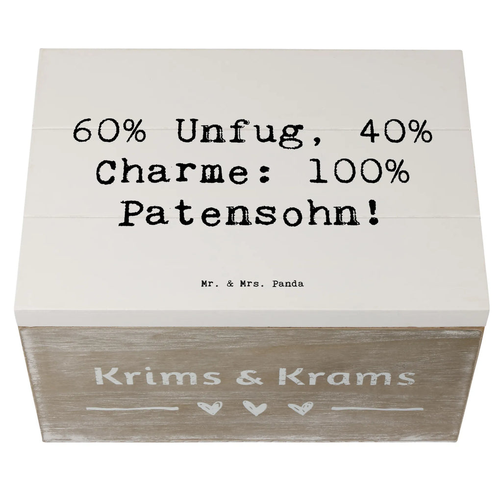 Wooden chest Saying 60% Unfug, 40% Charme: 100% Patensohn! Truhe, Erinnerungsbox, Schatulle, Erinnerungskiste, Dekokiste, Geschenkbox, Geschenkdose, Kiste, Schatzkiste, Aufbewahrungsbox, XXL, Holzkiste, Familie, Vatertag, Muttertag, Bruder, Schwester, Mama, Papa, Oma, Opa