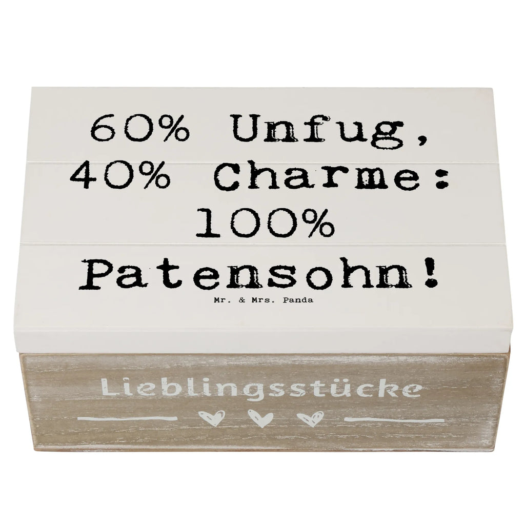 Wooden chest Saying 60% Unfug, 40% Charme: 100% Patensohn! Truhe, Erinnerungsbox, Schatulle, Erinnerungskiste, Dekokiste, Geschenkbox, Geschenkdose, Kiste, Schatzkiste, Aufbewahrungsbox, XXL, Holzkiste, Familie, Vatertag, Muttertag, Bruder, Schwester, Mama, Papa, Oma, Opa