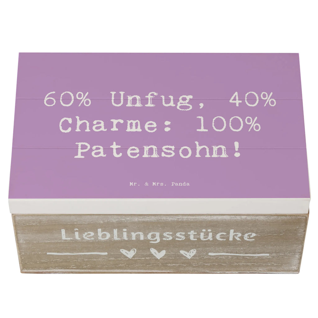 Wooden chest Saying 60% Unfug, 40% Charme: 100% Patensohn! Truhe, Erinnerungsbox, Schatulle, Erinnerungskiste, Dekokiste, Geschenkbox, Geschenkdose, Kiste, Schatzkiste, Aufbewahrungsbox, XXL, Holzkiste, Familie, Vatertag, Muttertag, Bruder, Schwester, Mama, Papa, Oma, Opa