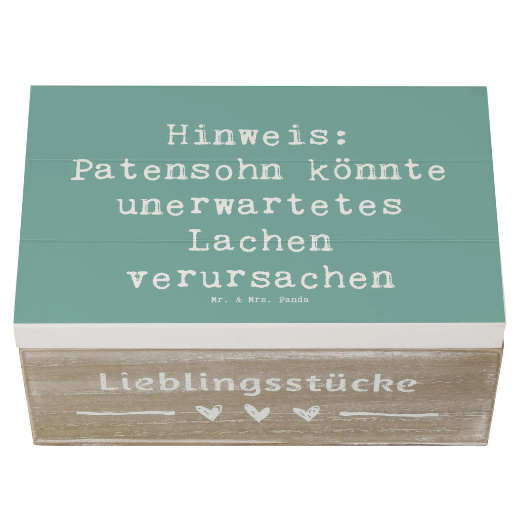 Wooden chest Saying Hinweis: Patensohn könnte unerwartetes Lachen verursachen Schatulle, Dekokiste, Truhe, Aufbewahrungsbox, Erinnerungsbox, Holzkiste, Schatzkiste, Kiste, Erinnerungskiste, XXL, Geschenkbox, Geschenkdose, Familie, Vatertag, Muttertag, Bruder, Schwester, Mama, Papa, Oma, Opa