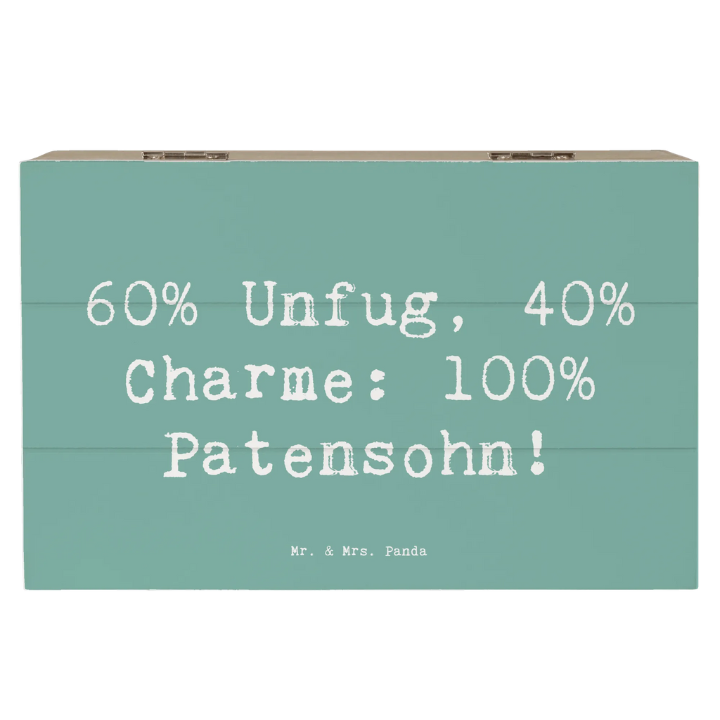 Wooden chest Saying 60% Unfug, 40% Charme: 100% Patensohn! Truhe, Erinnerungsbox, Schatulle, Erinnerungskiste, Dekokiste, Geschenkbox, Geschenkdose, Kiste, Schatzkiste, Aufbewahrungsbox, XXL, Holzkiste, Familie, Vatertag, Muttertag, Bruder, Schwester, Mama, Papa, Oma, Opa