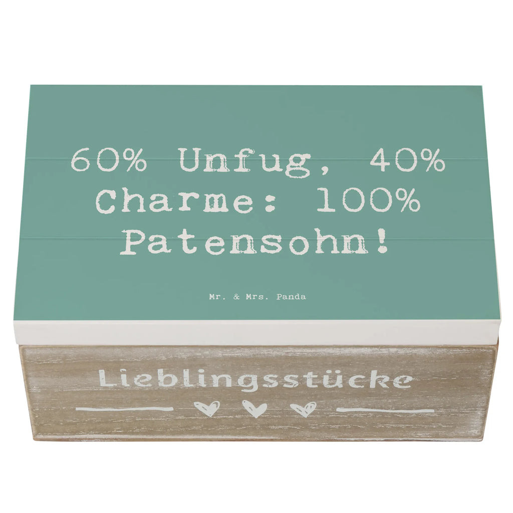 Wooden chest Saying 60% Unfug, 40% Charme: 100% Patensohn! Truhe, Erinnerungsbox, Schatulle, Erinnerungskiste, Dekokiste, Geschenkbox, Geschenkdose, Kiste, Schatzkiste, Aufbewahrungsbox, XXL, Holzkiste, Familie, Vatertag, Muttertag, Bruder, Schwester, Mama, Papa, Oma, Opa