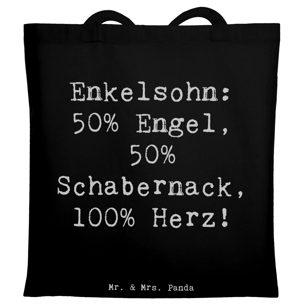 Tote bag Saying Enkelsohn: 50% Engel, 50% Schabernack, 100% Herz! Stoffbeutel, Badetasche, Shopper, Jutetasche, Tragetasche, Jutebeutel, Schultertasche, Stofftasche, Beuteltasche, Strandtasche, Laptoptasche, Einkaufstasche, Einkaufstüte, Umhängetasche, Tasche, Beutel, Familie, Vatertag, Muttertag, Bruder, Schwester, Mama, Papa, Oma, Opa