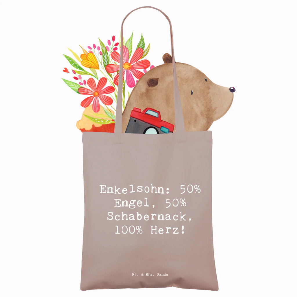 Tote bag Saying Enkelsohn: 50% Engel, 50% Schabernack, 100% Herz! Stoffbeutel, Badetasche, Shopper, Jutetasche, Tragetasche, Jutebeutel, Schultertasche, Stofftasche, Beuteltasche, Strandtasche, Laptoptasche, Einkaufstasche, Einkaufstüte, Umhängetasche, Tasche, Beutel, Familie, Vatertag, Muttertag, Bruder, Schwester, Mama, Papa, Oma, Opa
