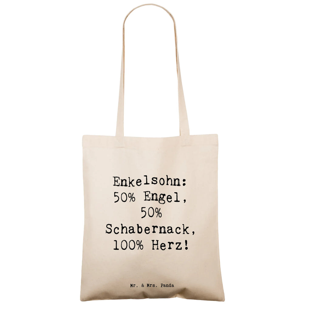 Tote bag Saying Enkelsohn: 50% Engel, 50% Schabernack, 100% Herz! Stoffbeutel, Badetasche, Shopper, Jutetasche, Tragetasche, Jutebeutel, Schultertasche, Stofftasche, Beuteltasche, Strandtasche, Laptoptasche, Einkaufstasche, Einkaufstüte, Umhängetasche, Tasche, Beutel, Familie, Vatertag, Muttertag, Bruder, Schwester, Mama, Papa, Oma, Opa