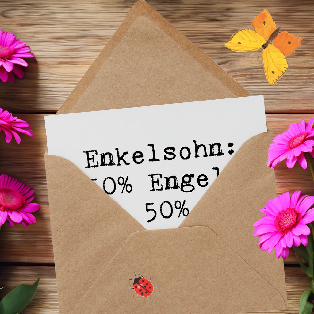 Deluxe Card Saying Enkelsohn: 50% Engel, 50% Schabernack, 100% Herz! Hochzeitskarte, Hochwertige Grußkarte, Karte, Geburtstagskarte, Grußkarte, Klappkarte, Einladungskarte, Glückwunschkarte, Hochwertige Klappkarte, Familie, Vatertag, Muttertag, Bruder, Schwester, Mama, Papa, Oma, Opa