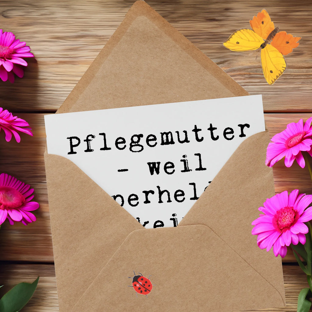 Deluxe Karte Spruch Pflegemutter Superheldin Glückwunschkarte, Hochwertige Klappkarte, Hochzeitskarte, Grußkarte, Geburtstagskarte, Einladungskarte, Karte, Klappkarte, Hochwertige Grußkarte, Familie, Vatertag, Muttertag, Bruder, Schwester, Mama, Papa, Oma, Opa