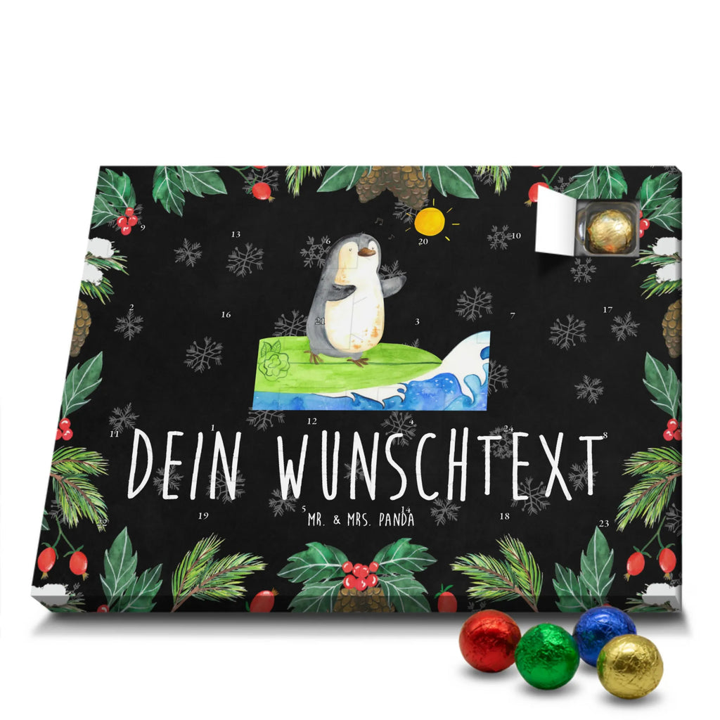 Personalisierter Schoko Adventskalender Pinguin Surfer Personalisierter Adventskalender, Adventskalender mit Namen, Pinguin, Wellen Reiten, Pinguine, Urlaub, Wellen, Surfen, Surfer, Portugal, Hawaii