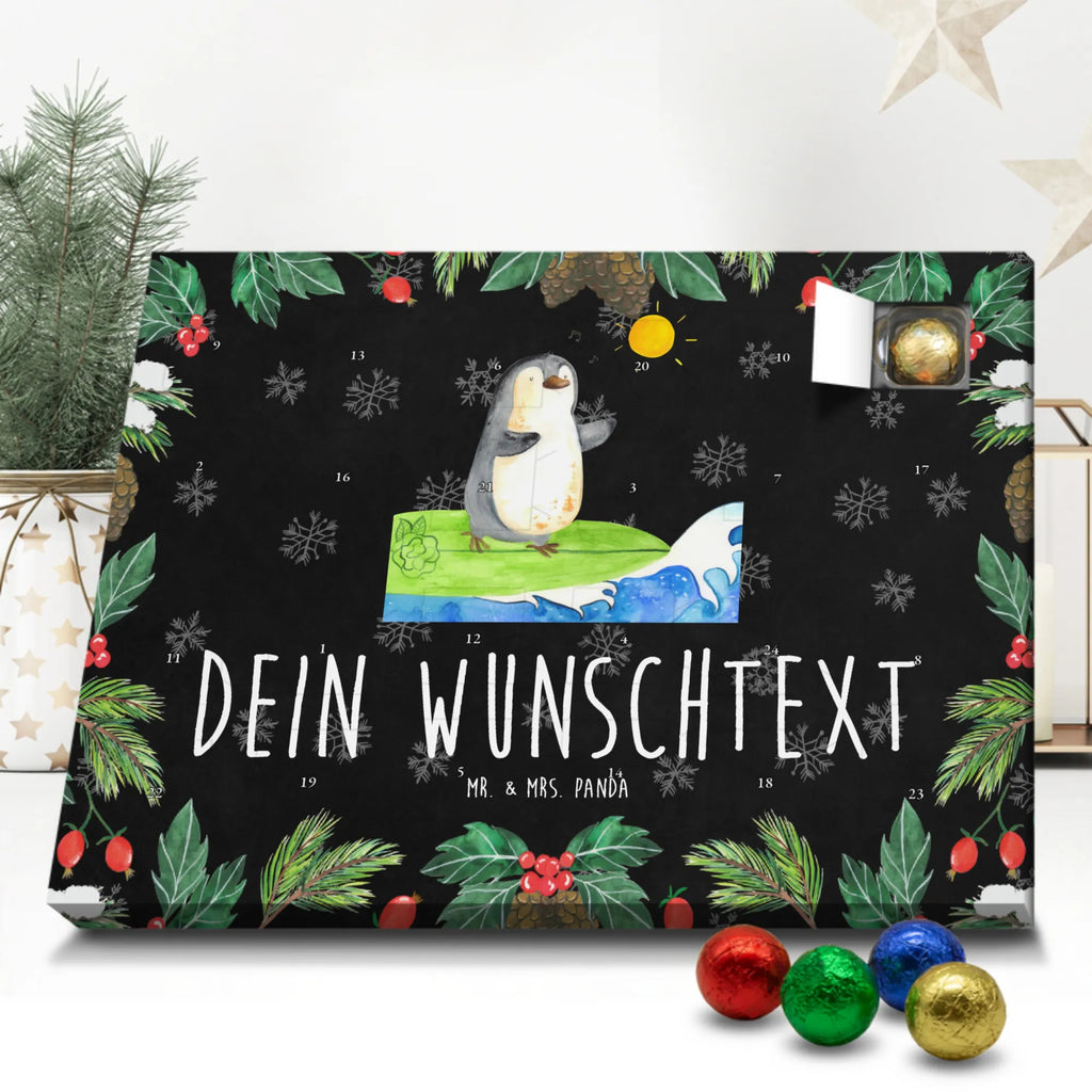 Personalisierter Schoko Adventskalender Pinguin Surfer Personalisierter Adventskalender, Adventskalender mit Namen, Pinguin, Wellen Reiten, Pinguine, Urlaub, Wellen, Surfen, Surfer, Portugal, Hawaii