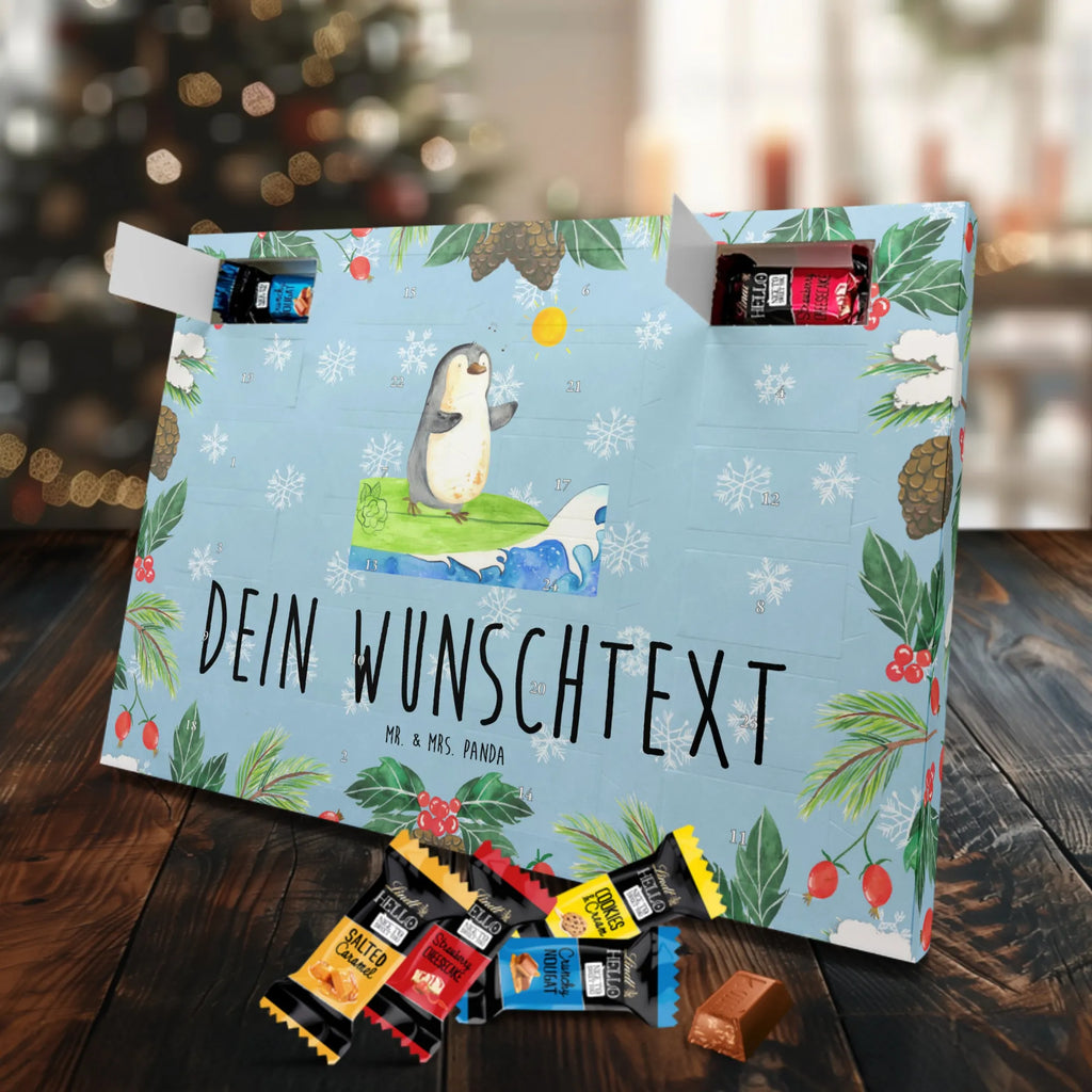 Personalisierter Schoko Adventskalender Pinguin Surfer Personalisierter Adventskalender, Adventskalender mit Namen, Pinguin, Wellen Reiten, Pinguine, Urlaub, Wellen, Surfen, Surfer, Portugal, Hawaii