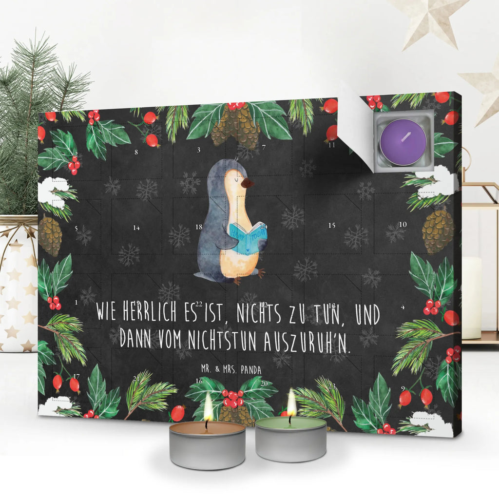 Scented candle advent calendar Penguin A book Penguins, North Pole, bookworm, lazing around, doing nothing, book, reading, leisure, vacation, penguins, holidays