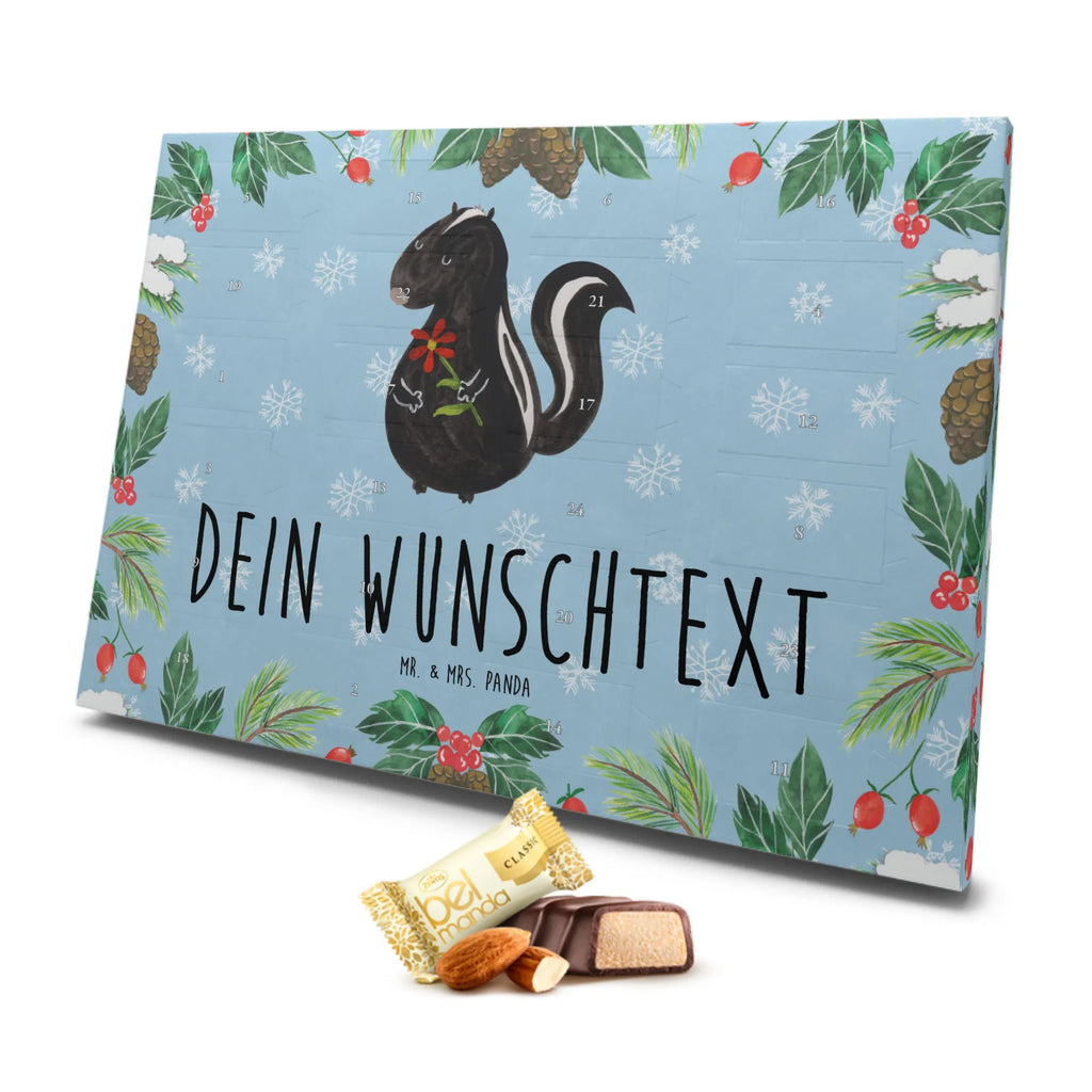 Personalisierter Marzipan Adventskalender Stinktier Blume Personalisierter Marzipan Adventskalender, Stinktier, Skunk, Dreams, verträumt, Stinker, Träume, Wildtier, Tagträumer, Stinki, Raubtier