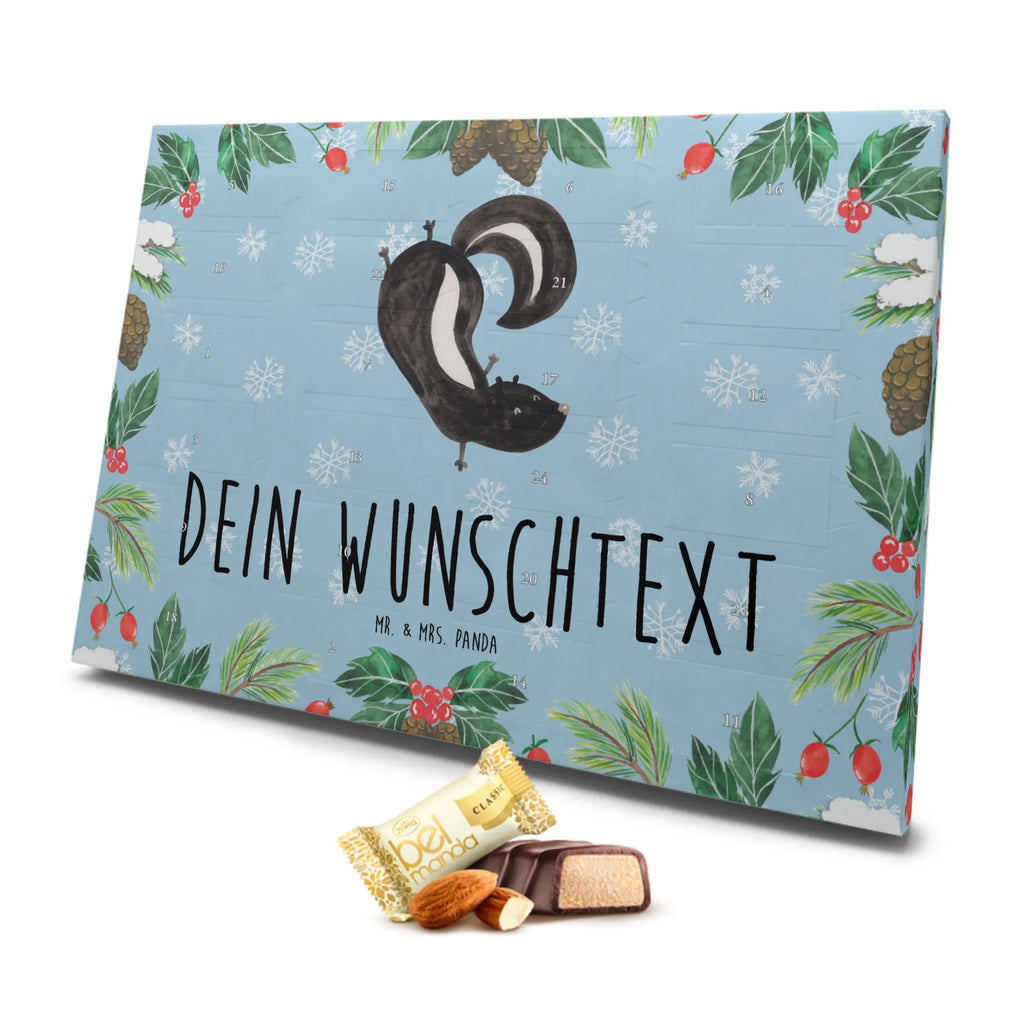 Personalisierter Marzipan Adventskalender Stinktier Handstand Personalisierter Marzipan Adventskalender, Stinktier, Skunk, Kind, Stinker, Stinki, Wildtier, Raubtier, verpielt, Spielplatz