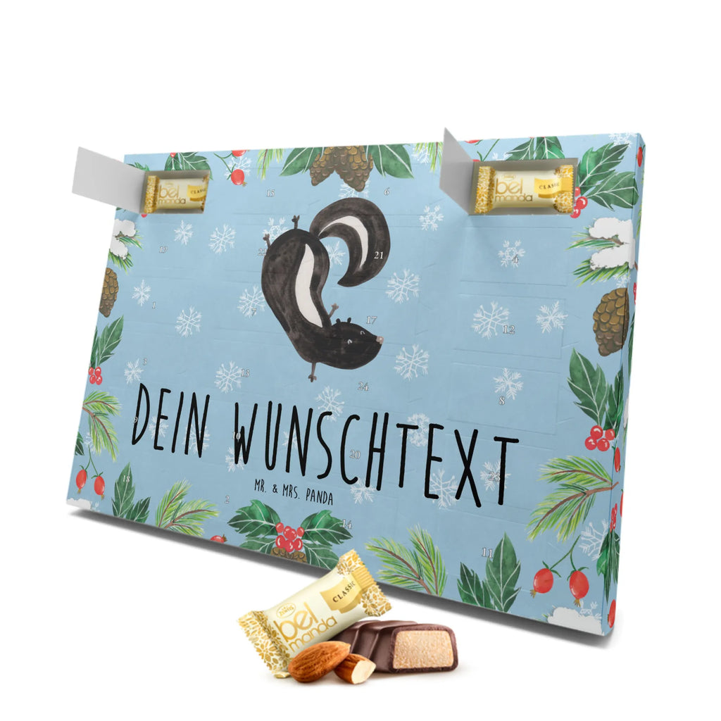 Personalisierter Marzipan Adventskalender Stinktier Handstand Personalisierter Marzipan Adventskalender, Stinktier, Skunk, Kind, Stinker, Stinki, Wildtier, Raubtier, verpielt, Spielplatz