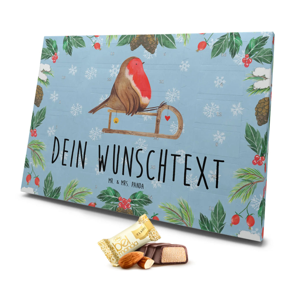 Personalisierter Marzipan Adventskalender Rotkehlchen Schlitten Personalisierter Marzipan Adventskalender, Winter, Weihnachten, Weihnachtsdeko, Nikolaus, Advent, Heiligabend, Wintermotiv, Vogel, Schlitten