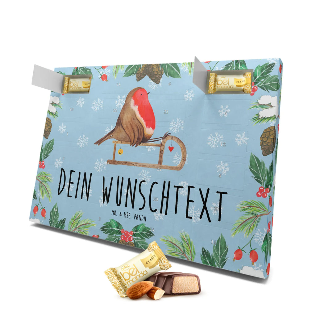 Personalisierter Marzipan Adventskalender Rotkehlchen Schlitten Personalisierter Marzipan Adventskalender, Winter, Weihnachten, Weihnachtsdeko, Nikolaus, Advent, Heiligabend, Wintermotiv, Vogel, Schlitten