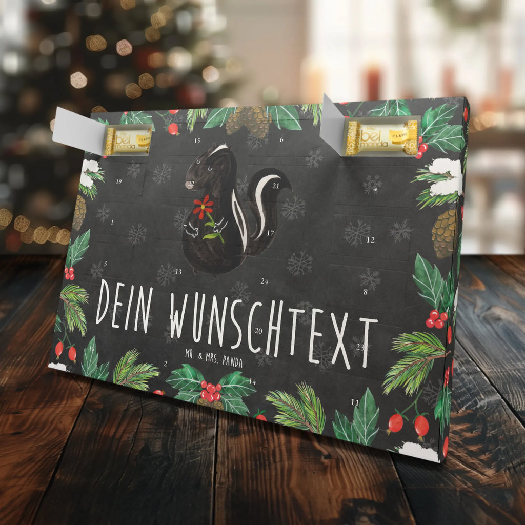 Personalisierter Marzipan Adventskalender Stinktier Blume Personalisierter Marzipan Adventskalender, Stinktier, Skunk, Dreams, verträumt, Stinker, Träume, Wildtier, Tagträumer, Stinki, Raubtier