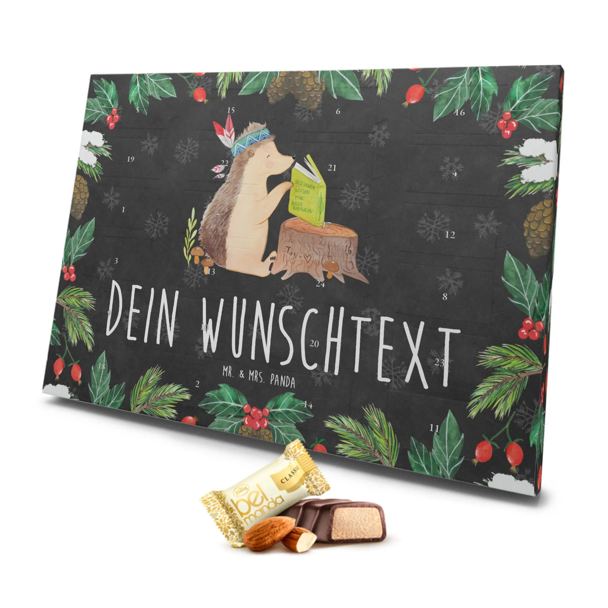Personalisierter Marzipan Adventskalender Igel Federschmuck Personalisierter Marzipan Adventskalender, Waldtiere, Tiere, Camping, Lagerfeuer, Indianer, Igel, Abenteuer