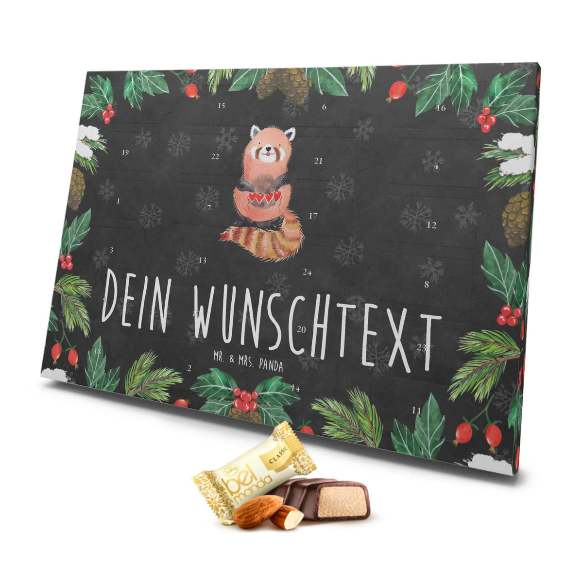 Personalisierter Marzipan Adventskalender Roter Panda Personalisierter Marzipan Adventskalender, Tiermotive, Gute Laune, lustige Sprüche, Tiere, Rot, Panda, Liebling, Herz, Liebe, Lieblingsmensch