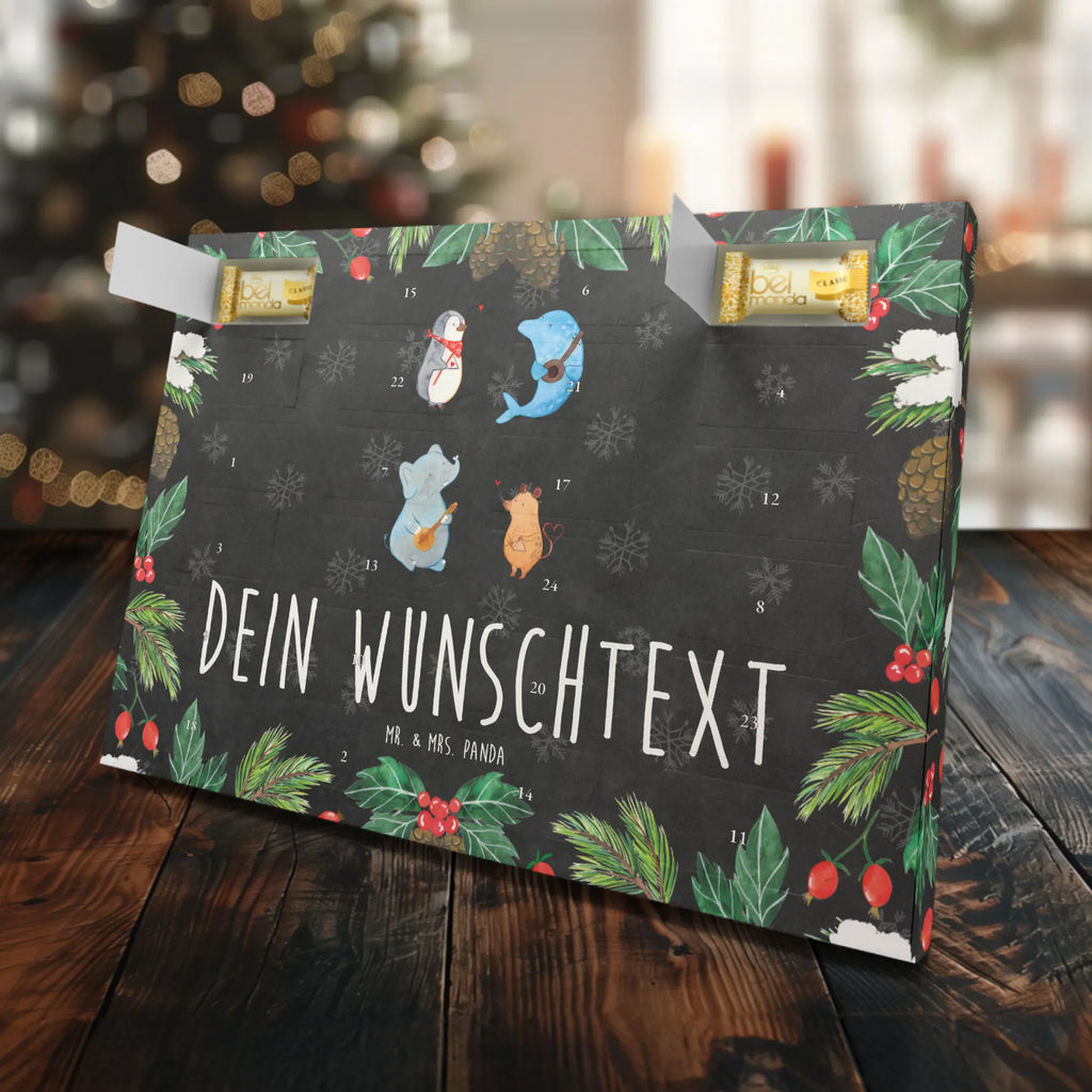 Personalisierter Marzipan Adventskalender Big Band Personalisierter Marzipan Adventskalender, Tiermotive, Gute Laune, lustige Sprüche, Tiere, Gitarre, Triangel, Musik, Maus, Band, Musikanten, Elefant, Pinguin, Hund, Delfin