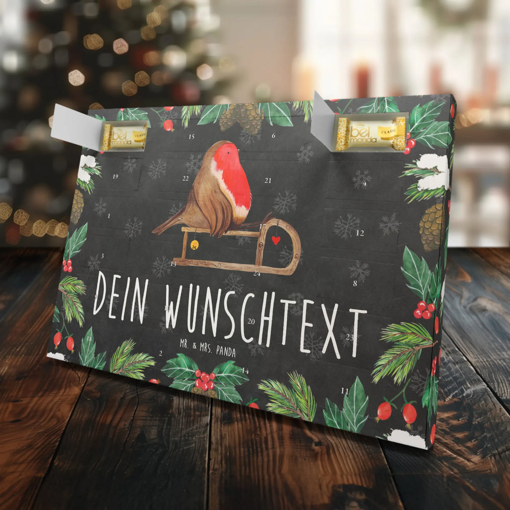 Personalisierter Marzipan Adventskalender Rotkehlchen Schlitten Personalisierter Marzipan Adventskalender, Winter, Weihnachten, Weihnachtsdeko, Nikolaus, Advent, Heiligabend, Wintermotiv, Vogel, Schlitten