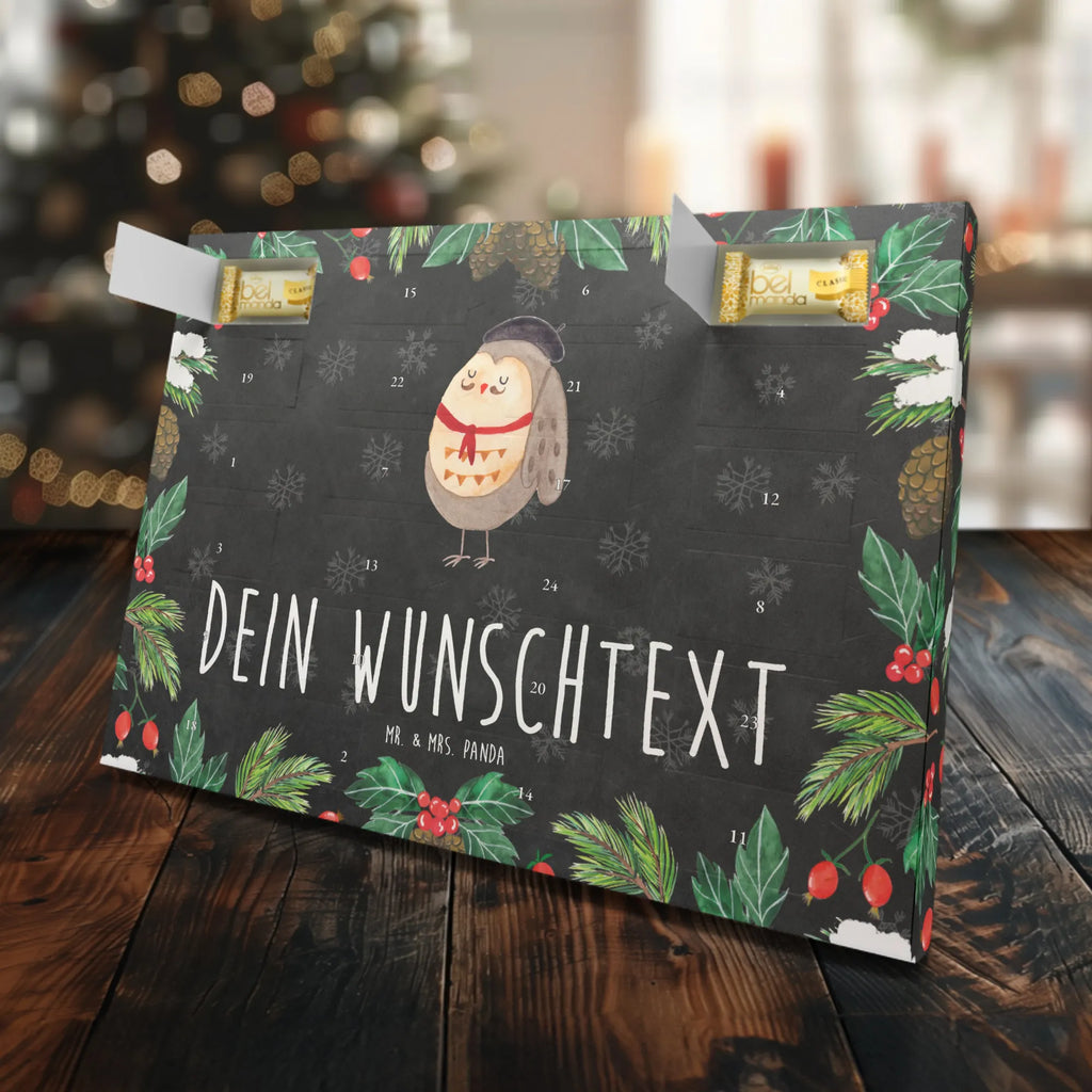 Personalisierter Marzipan Adventskalender Eule Frankreich Personalisierter Marzipan Adventskalender, Eule, Owl, hibou, Spruch Französisch, das Leben ist schön, Eule Deko, La vie est belle, Eulen, Frankreich, Spruch schön